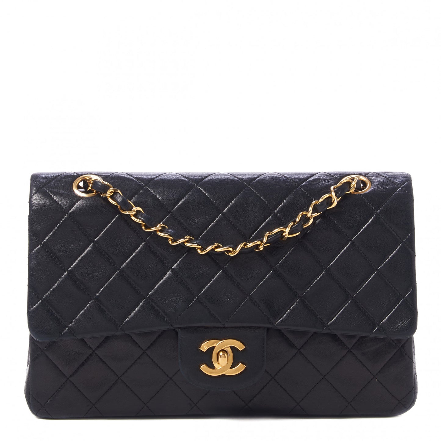 Lambskin Quilted Medium Double Flap Black