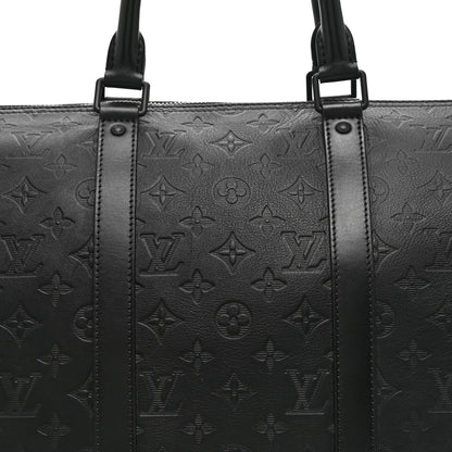 Louis Vuitton Calfskin Shadow Monogram Keepall Bandouliere 50 Black 6 of 8