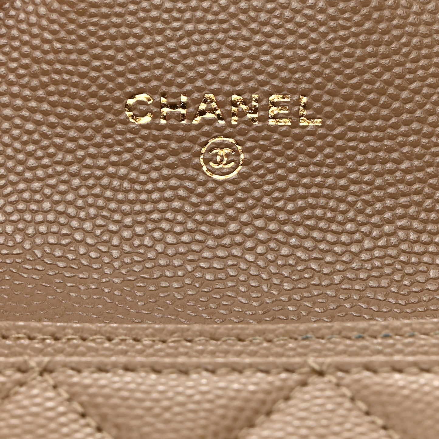 Caviar Quilted Flap Card Holder Wallet Dark Beige