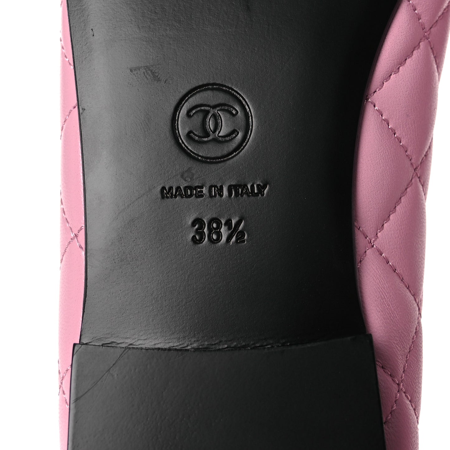 Lambskin Quilted CC Cap Toe Ballerina Flats 38.5 Pink Black