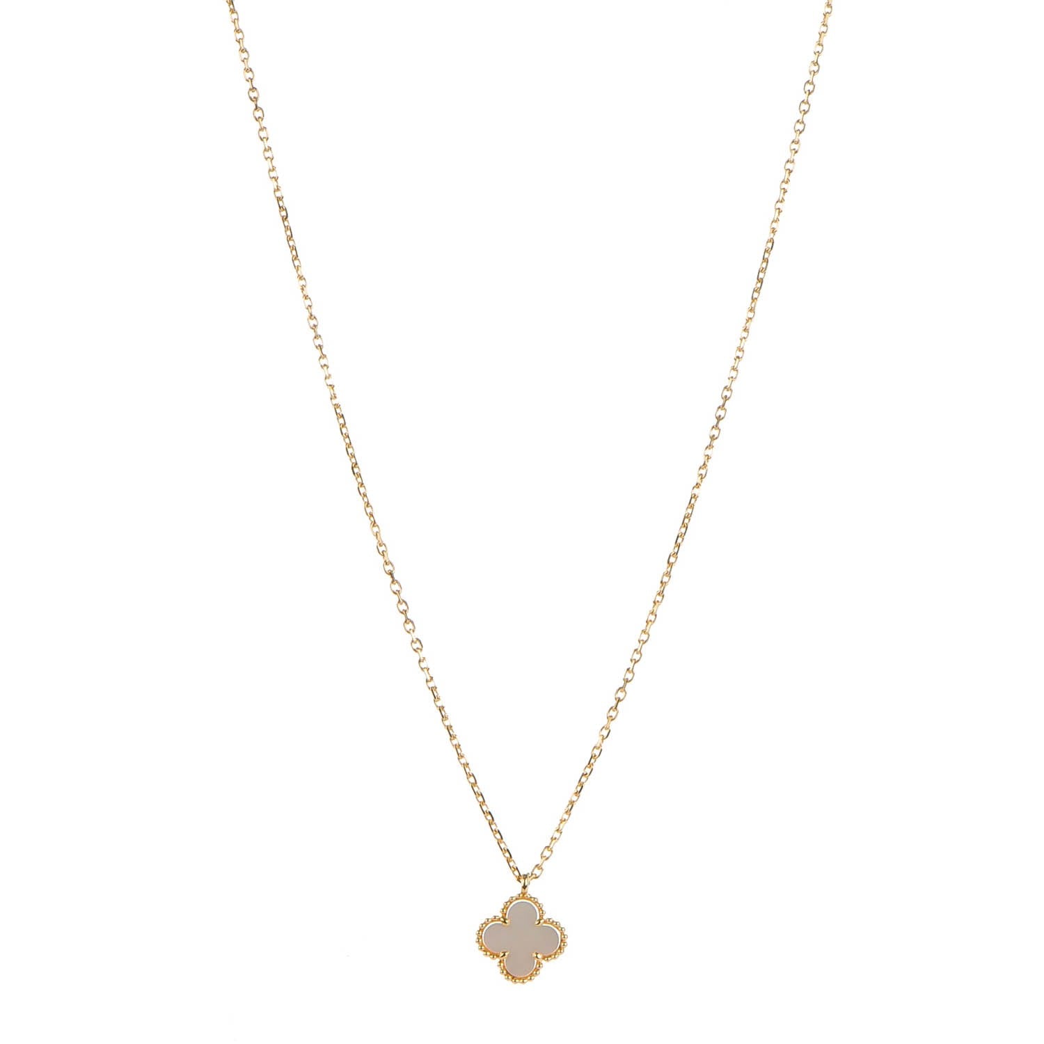 Van Cleef & Arpels 18K Yellow Gold Mother of Pearl Sweet Alhambra Pendant Necklace 1 of 7
