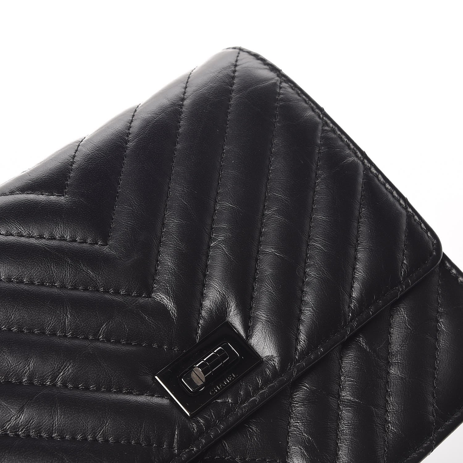 Chanel Aged Calfskin Chevron Quilted Reissue 2.55 Square Wallet On Chain WOC So Black 11 of 11