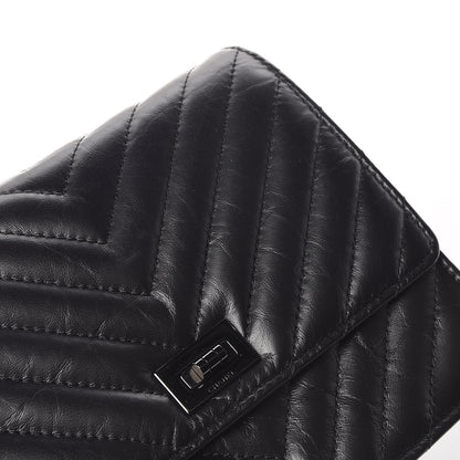 Chanel Aged Calfskin Chevron Quilted Reissue 2.55 Square Wallet On Chain WOC So Black 11 of 11
