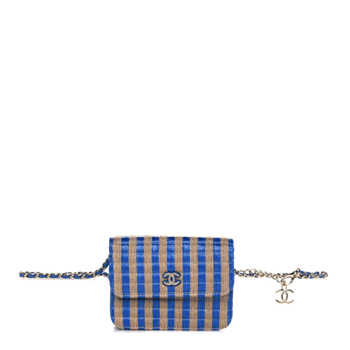 Raffia Jute Striped Belt Bag Blue Beige