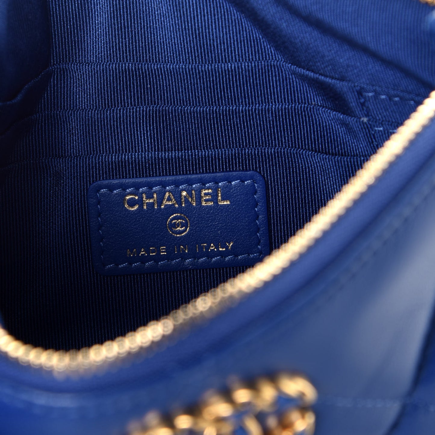 Goatskin Quilted Small Chanel 19 Pouch Dark Blue