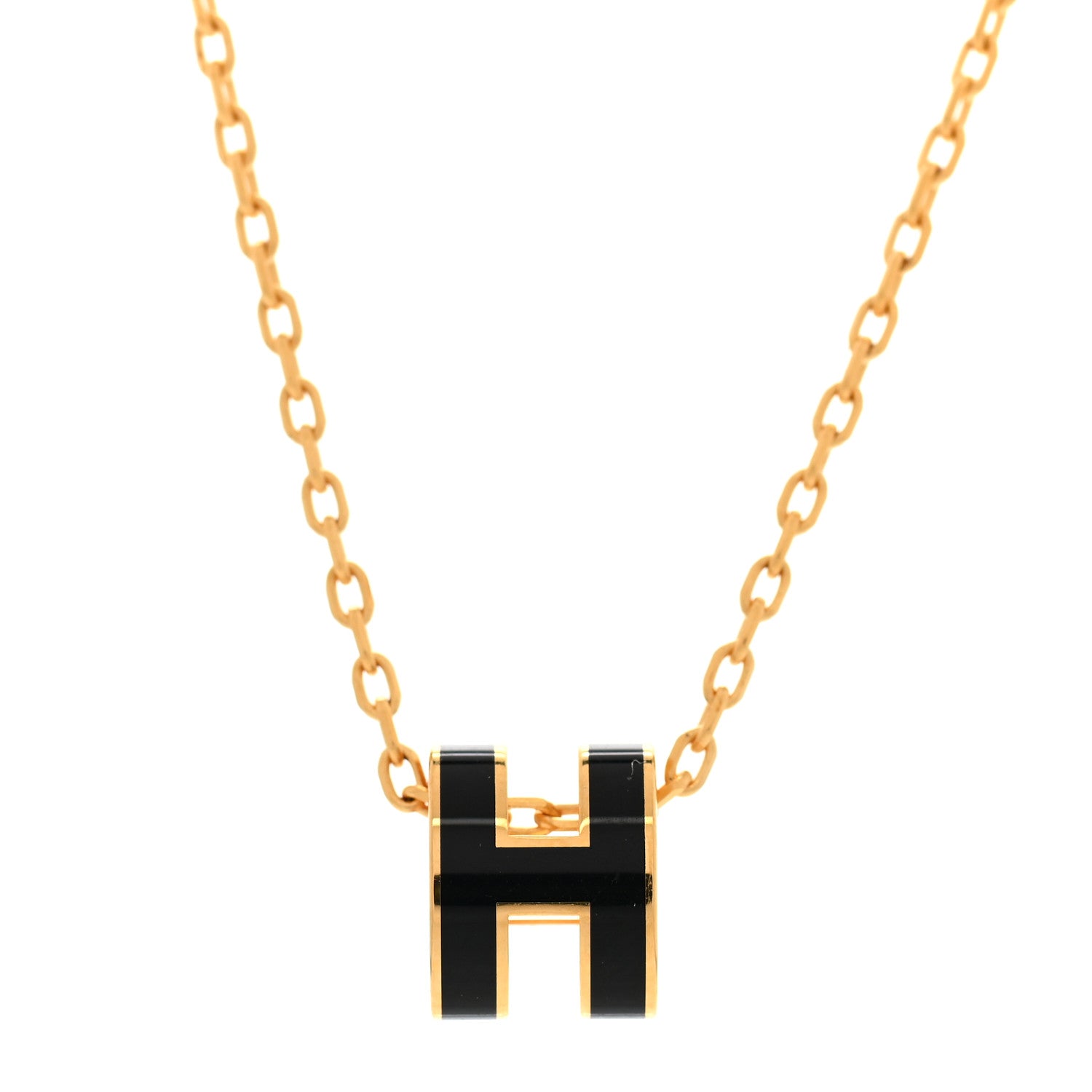 Hermes Lacquered Gold Mini Pop H Pendant Necklace Black 4 of 6