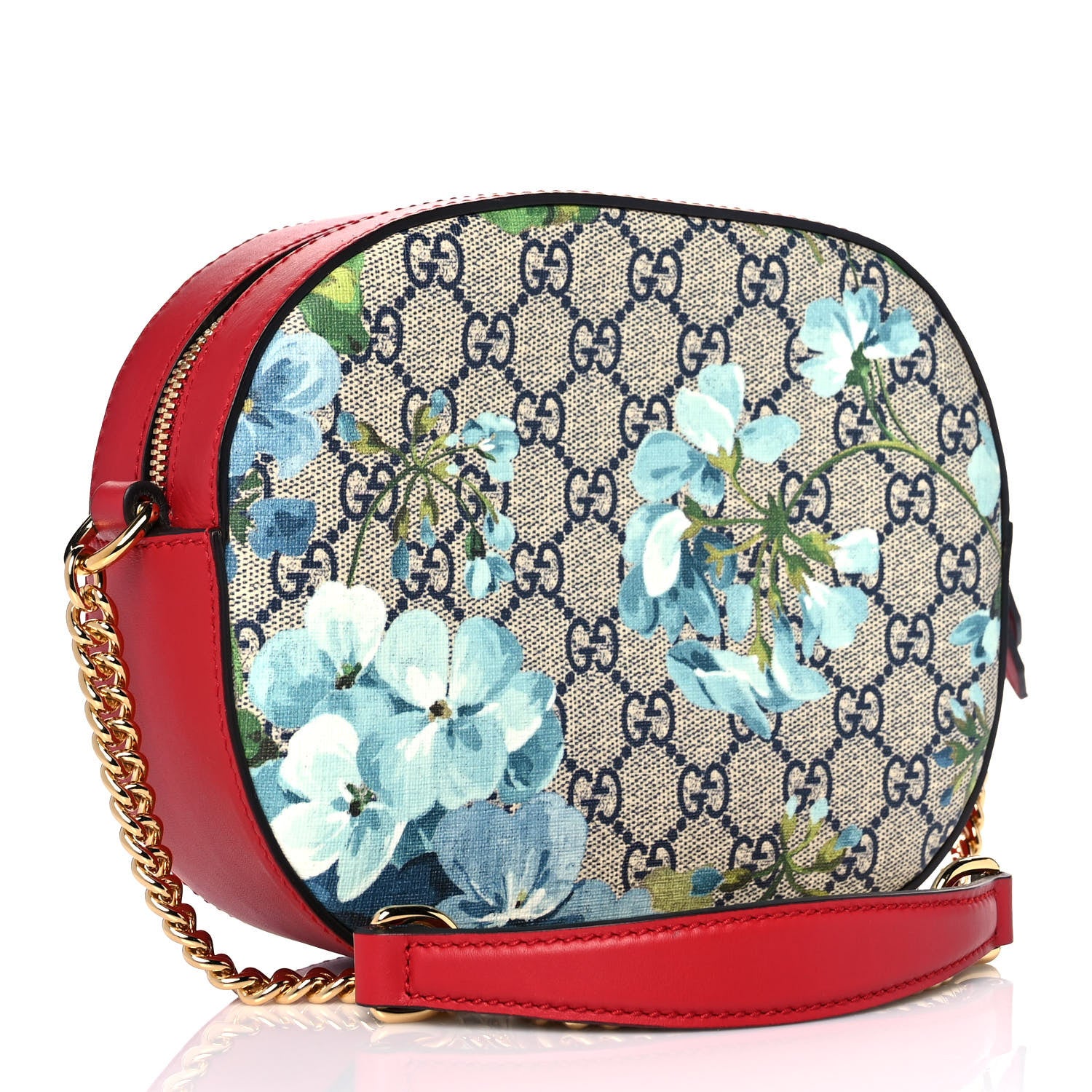 Gucci GG Supreme Monogram Blooms Mini Chain Shoulder Bag Beige Blue Navy Hibiscus Red 3 of 9