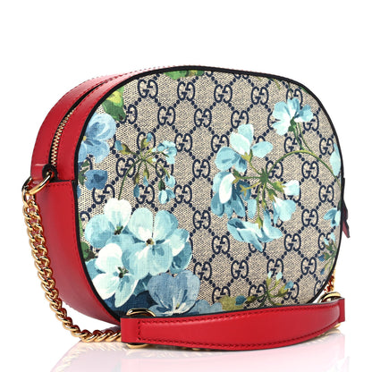 Gucci GG Supreme Monogram Blooms Mini Chain Shoulder Bag Beige Blue Navy Hibiscus Red 3 of 9