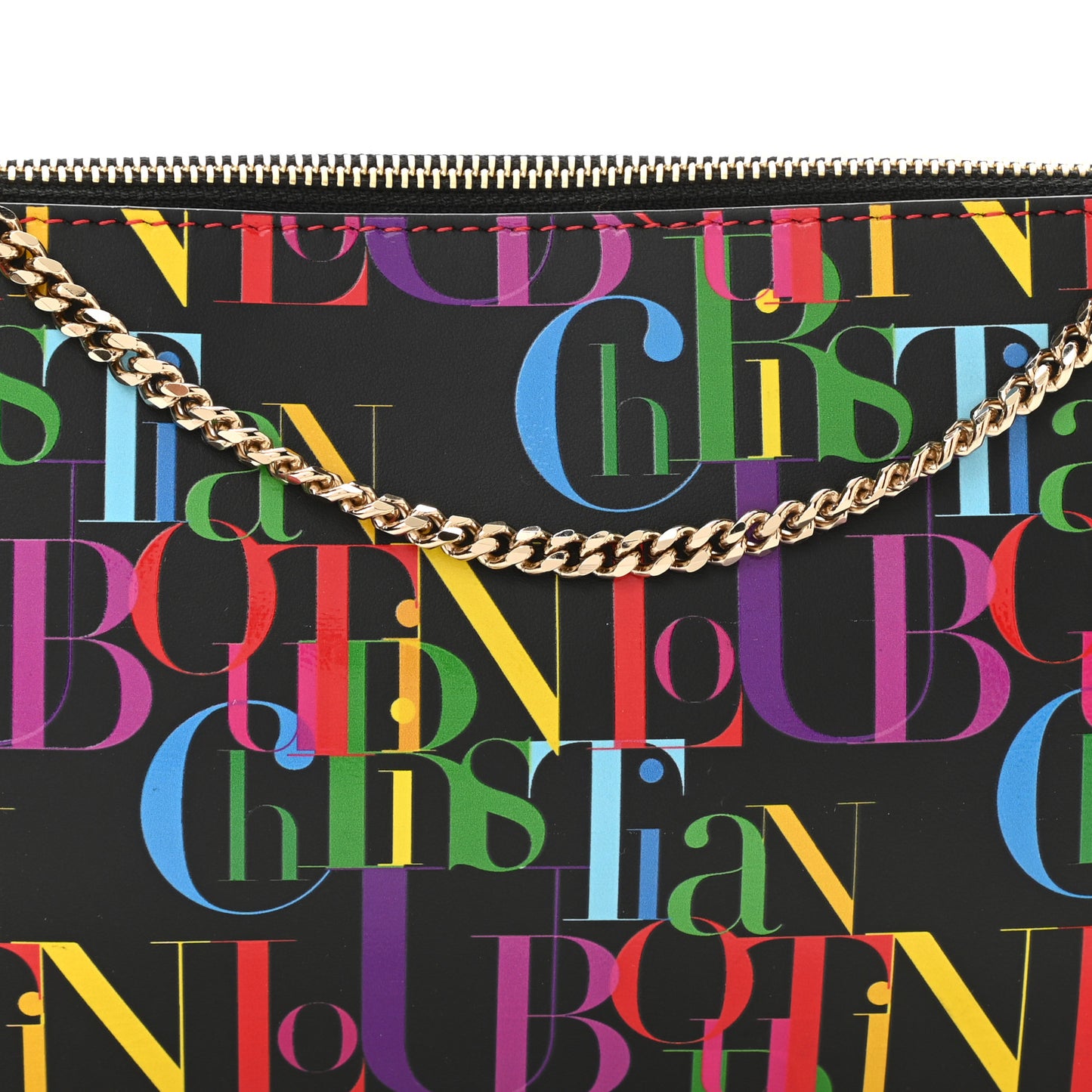 Calfskin Logo Loubila Chain Clutch Black Multicolor