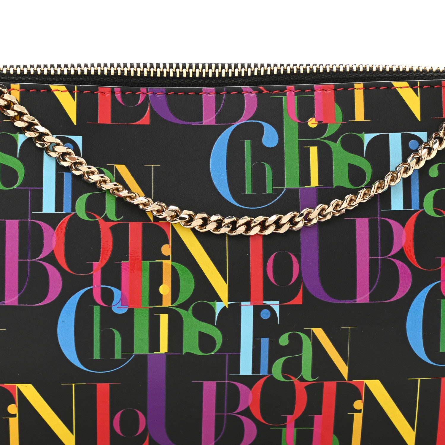 Christian Louboutin Calfskin Logo Loubila Chain Clutch Black Multicolor 7 of 9