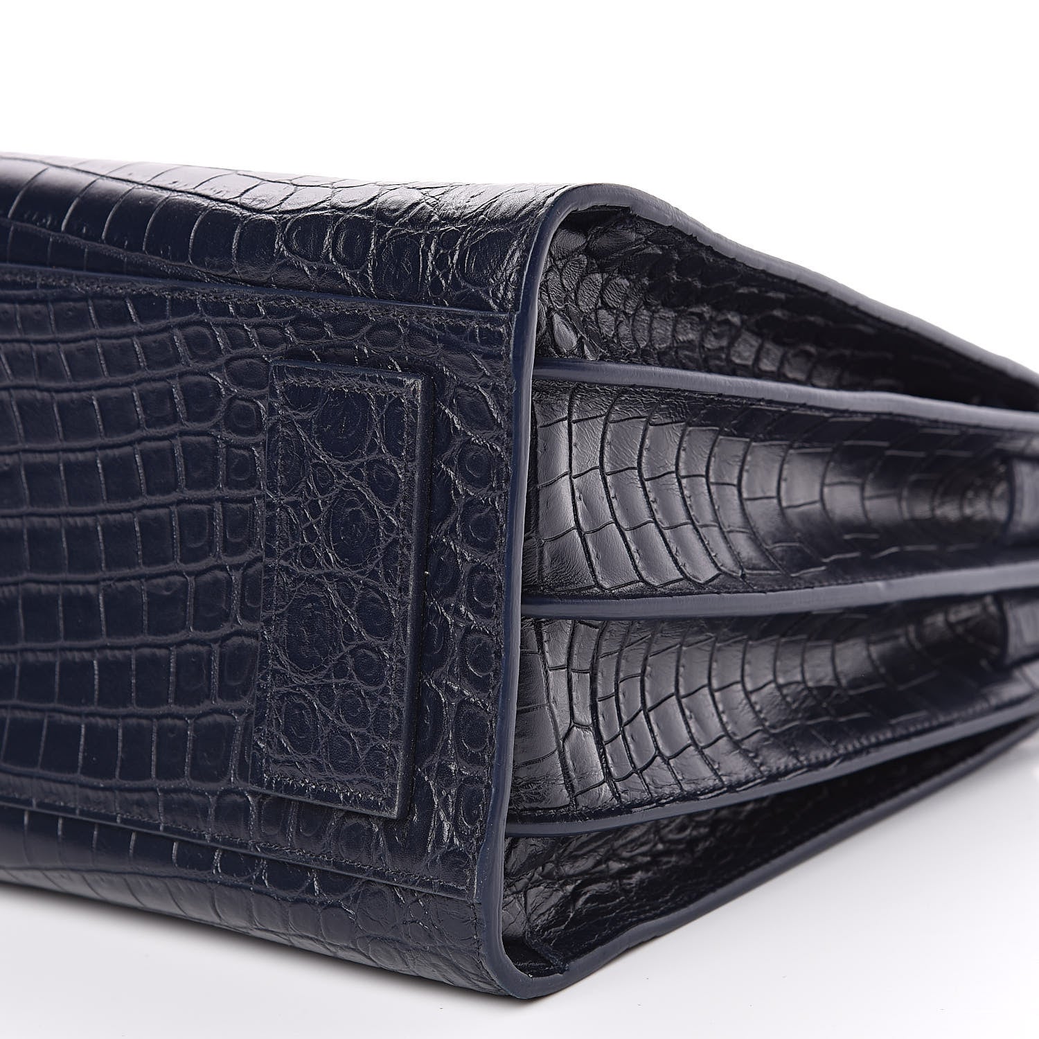 Saint Laurent Calfskin Crocodile Embossed Small Supple Sac de Jour Navy 9 of 11