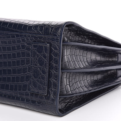 Saint Laurent Calfskin Crocodile Embossed Small Supple Sac de Jour Navy 9 of 11