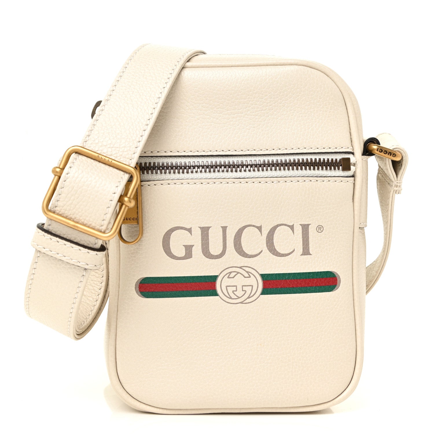 Gucci Grained Calfskin Mini Logo Messenger Bag White 1 of 11