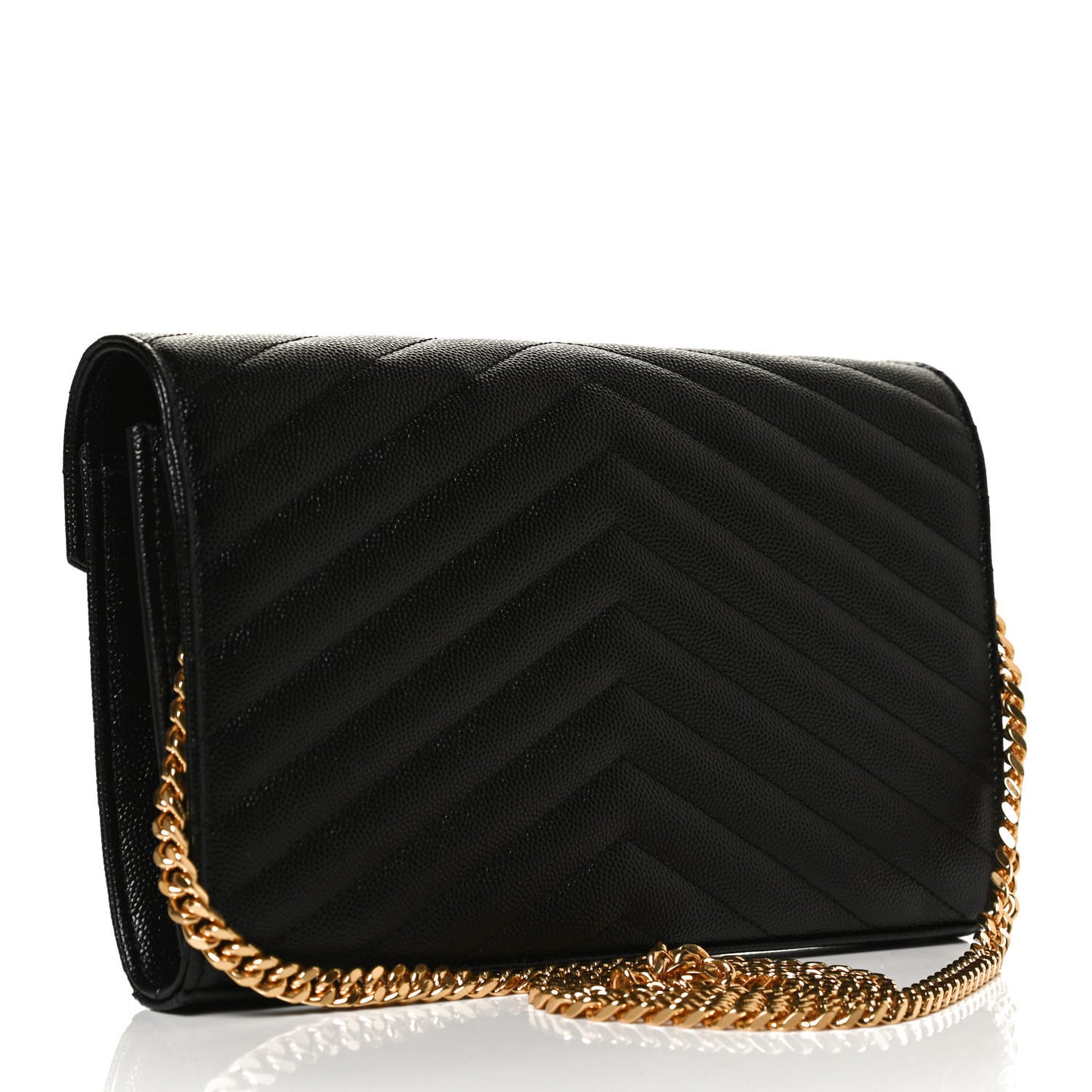Grain De Poudre Matelasse Chevron Monogram Chain Wallet Black