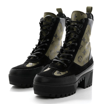 Louis Vuitton Suede Monogram Laureate Platform Desert Boots 40 Kaki Black 3 of 8