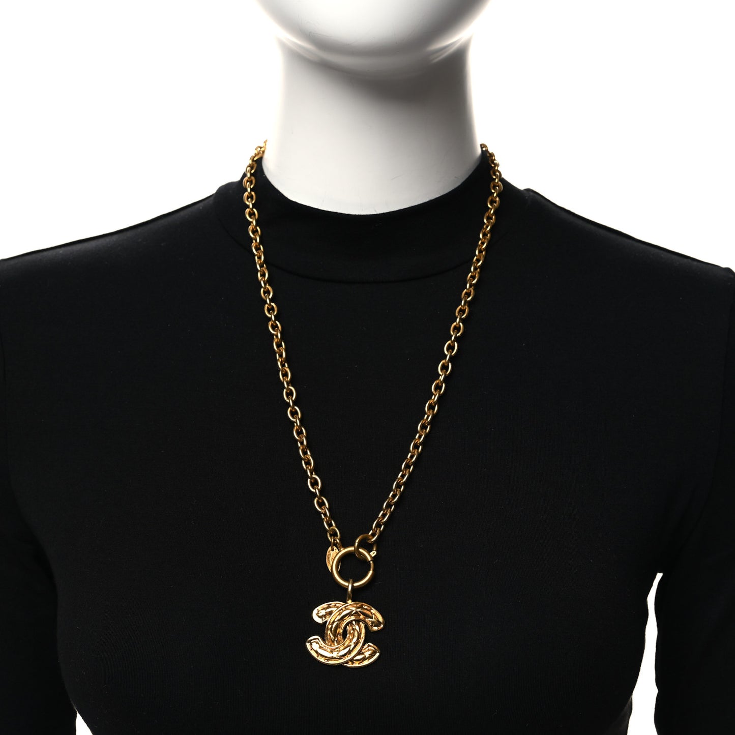 Metal Quilted CC Pendant Chain Necklace Gold
