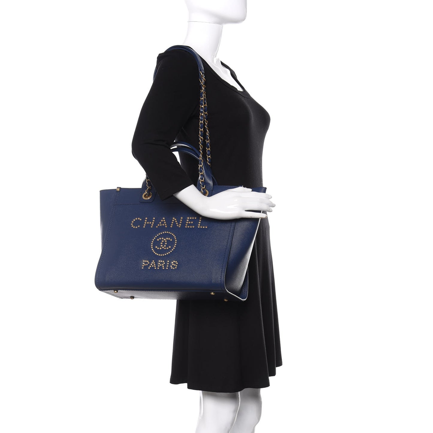 Caviar Small Studded Deauville Tote Navy