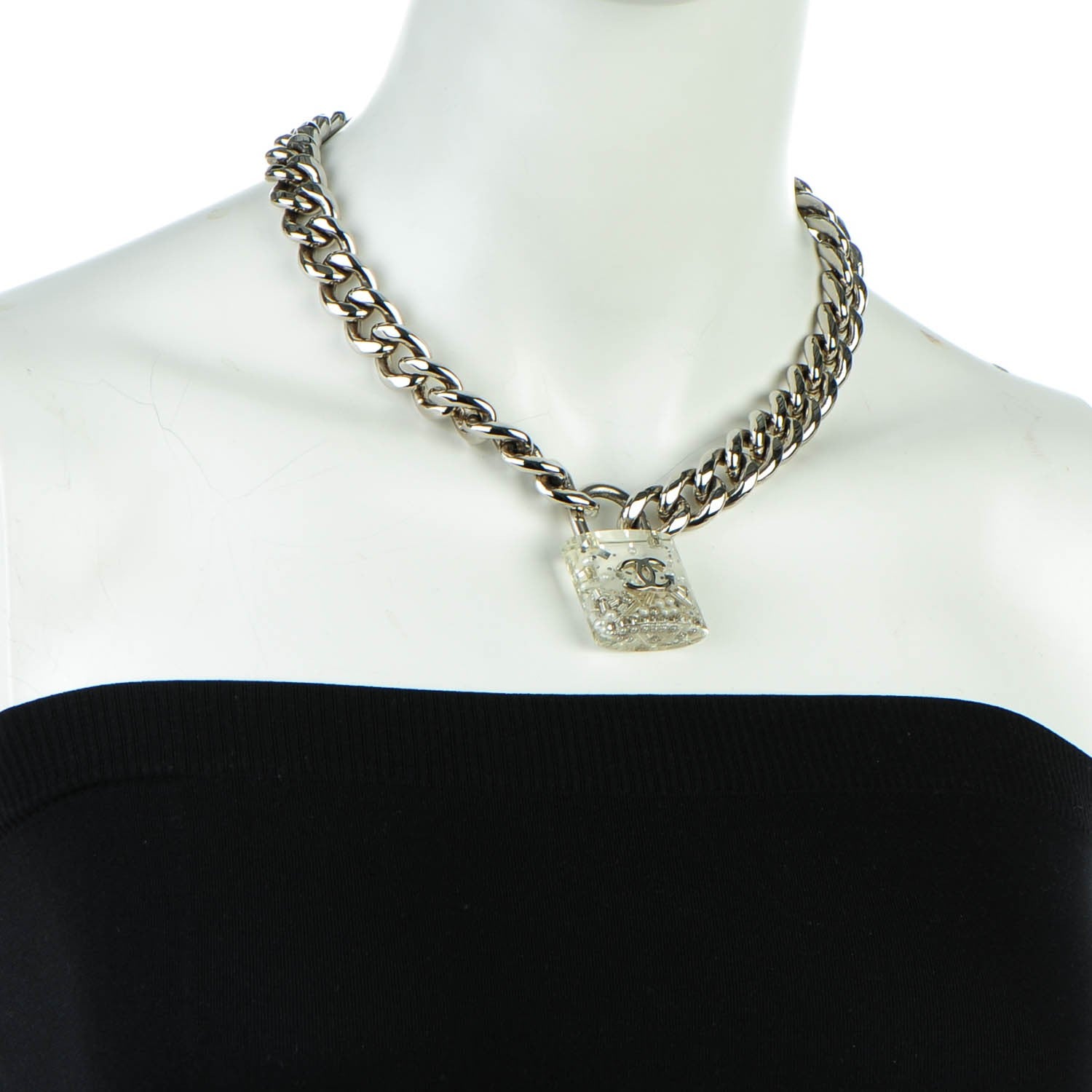 Chanel Pearl CC Padlock Necklace Silver 2 of 6