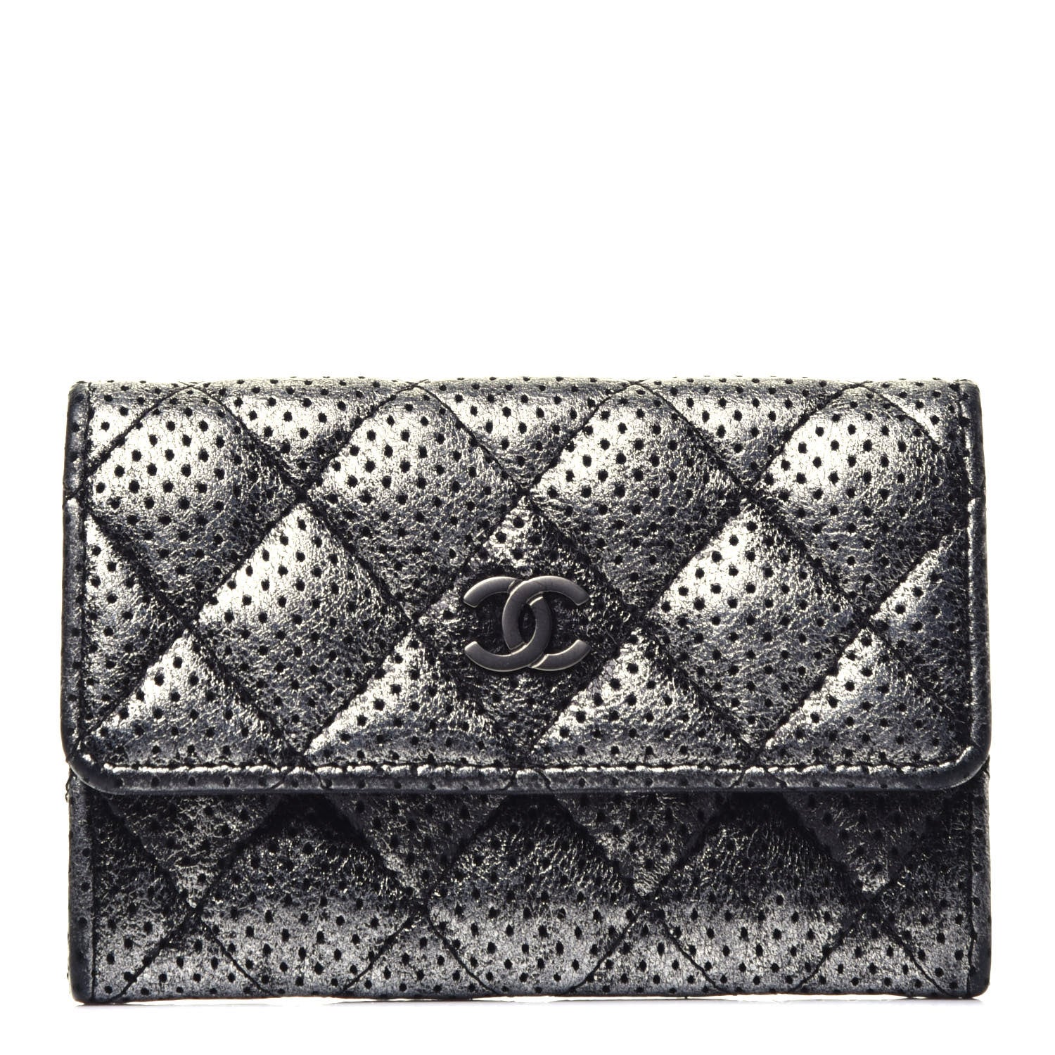 Chanel Metallic Calfskin Perforated Quilted Card Holder Grey 1 of 8