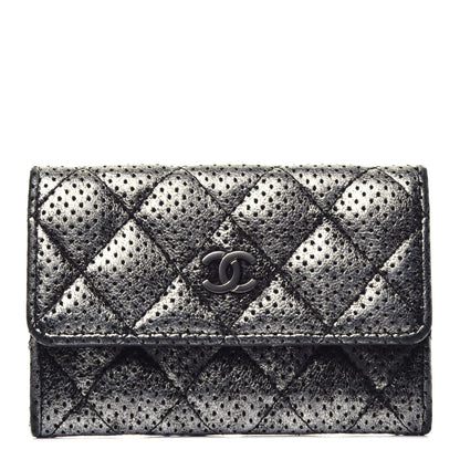 Chanel Metallic Calfskin Perforated Quilted Card Holder Grey 1 of 8