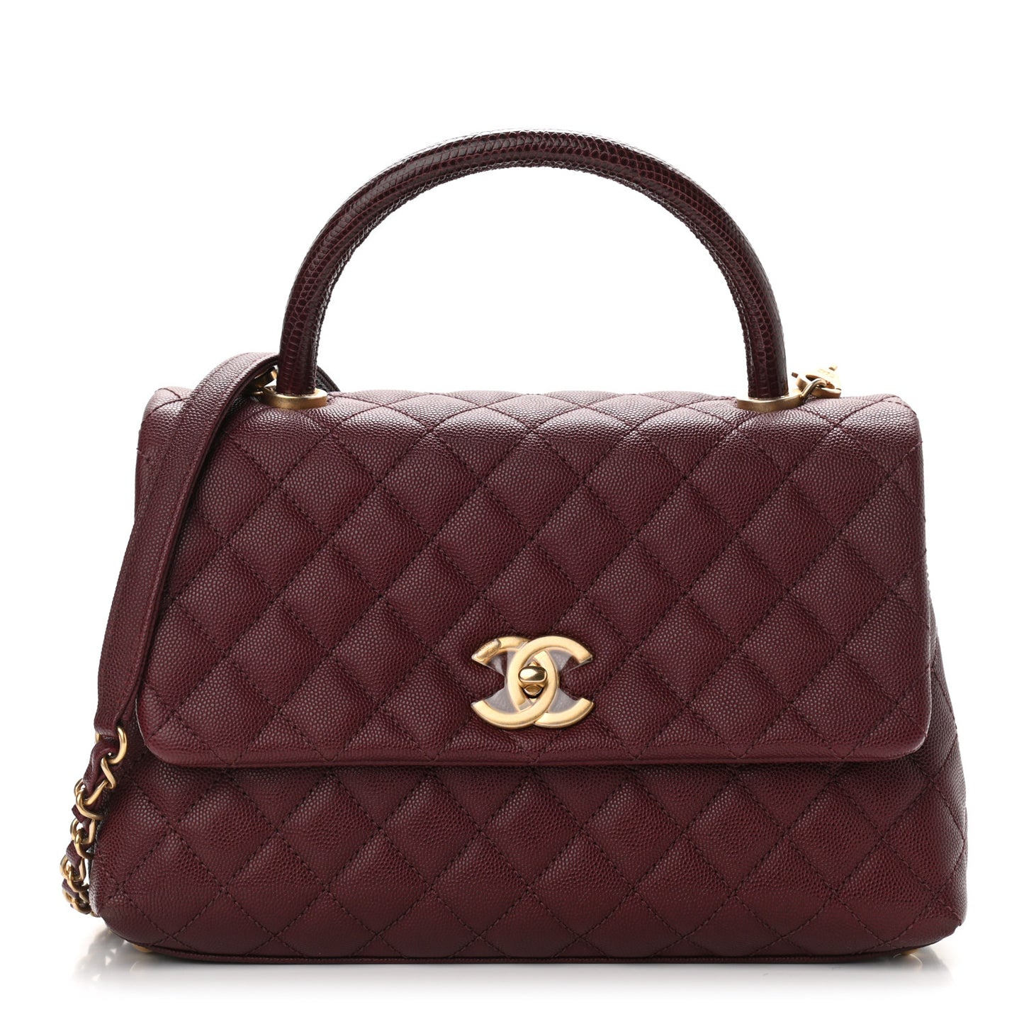 Caviar Lizard Embossed Quilted Small Coco Handle Flap Burgundy