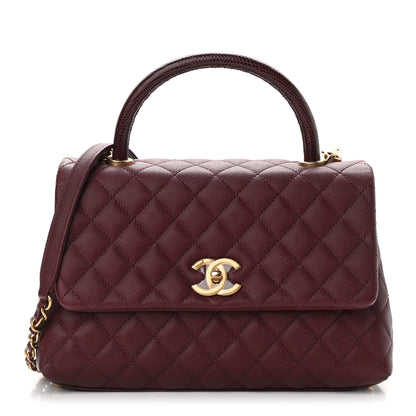 Chanel Caviar Lizard Embossed Quilted Small Coco Handle Flap Burgundy 1 of 10