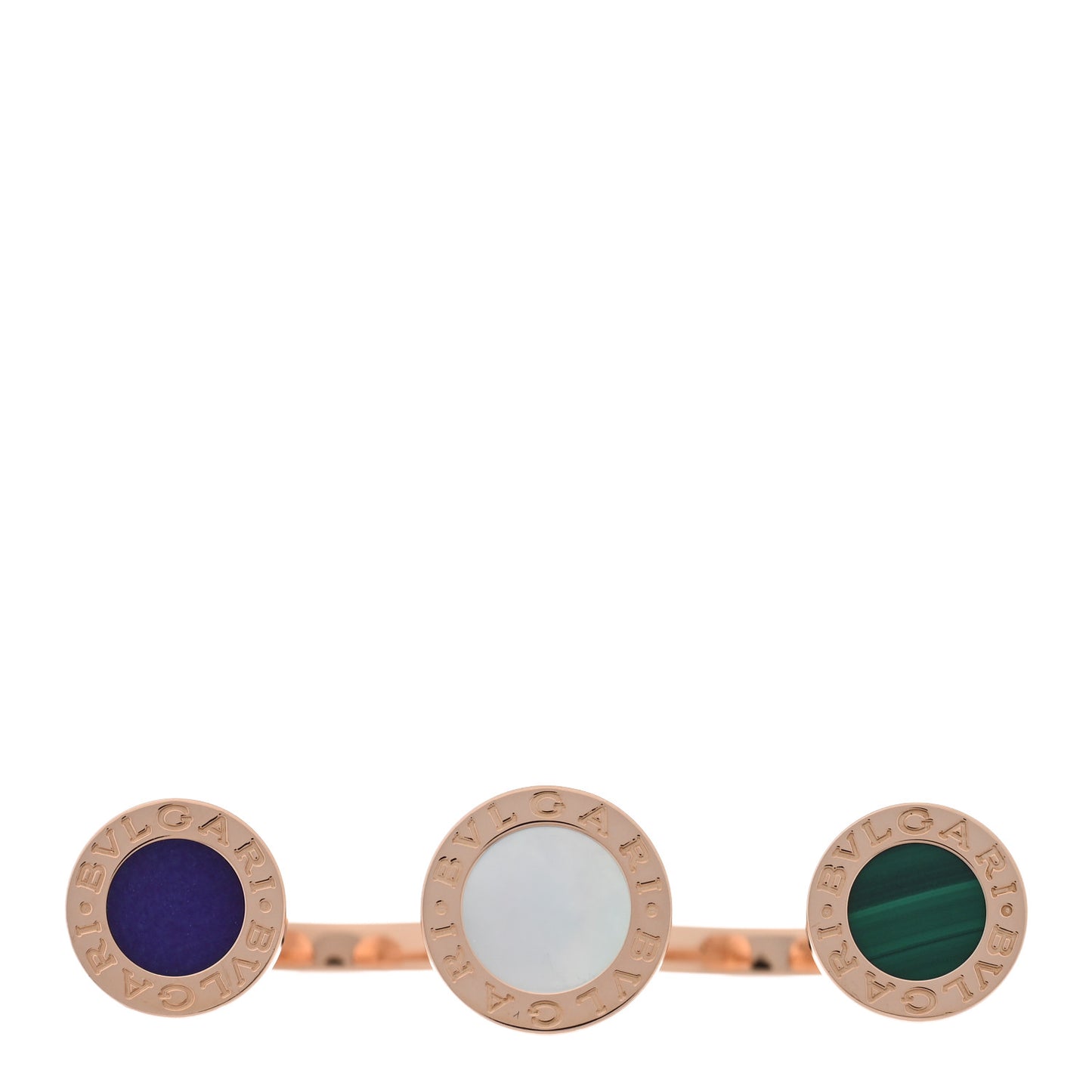 18K Rose Gold Malachite Mother of Pearl Lapis Lazuli Between the Fingers Ring M