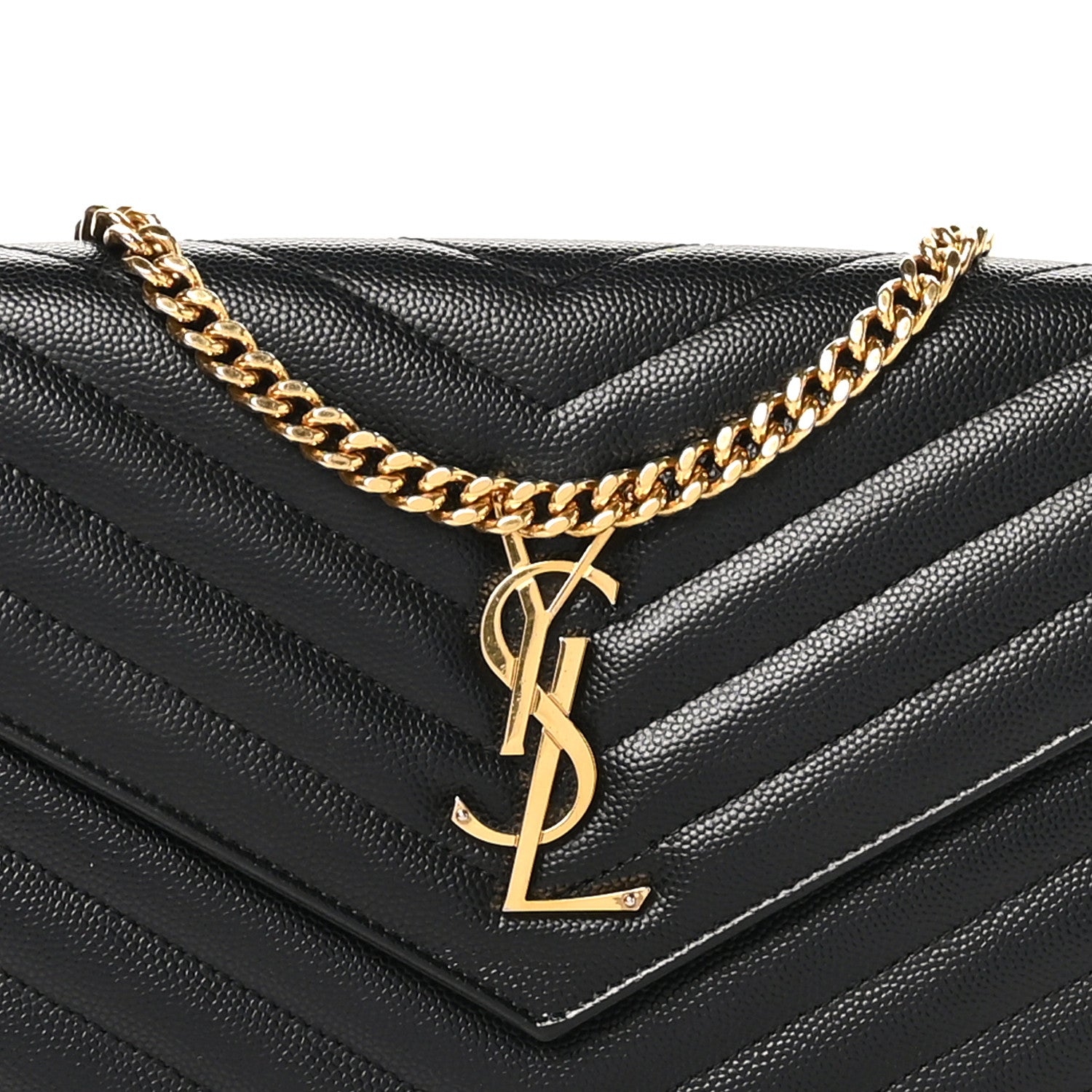 Saint Laurent Grain De Poudre Matelasse Chevron Monogram Chain Wallet Black 8 of 10