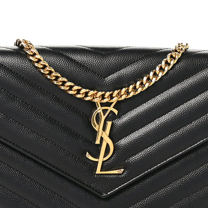 Saint Laurent Grain De Poudre Matelasse Chevron Monogram Chain Wallet Black 8 of 10