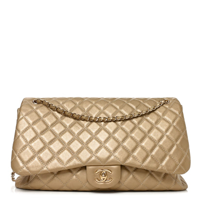 Chanel Metallic Calfskin Quilted Small XXL Travel Flap Bag Gold 1 of 10