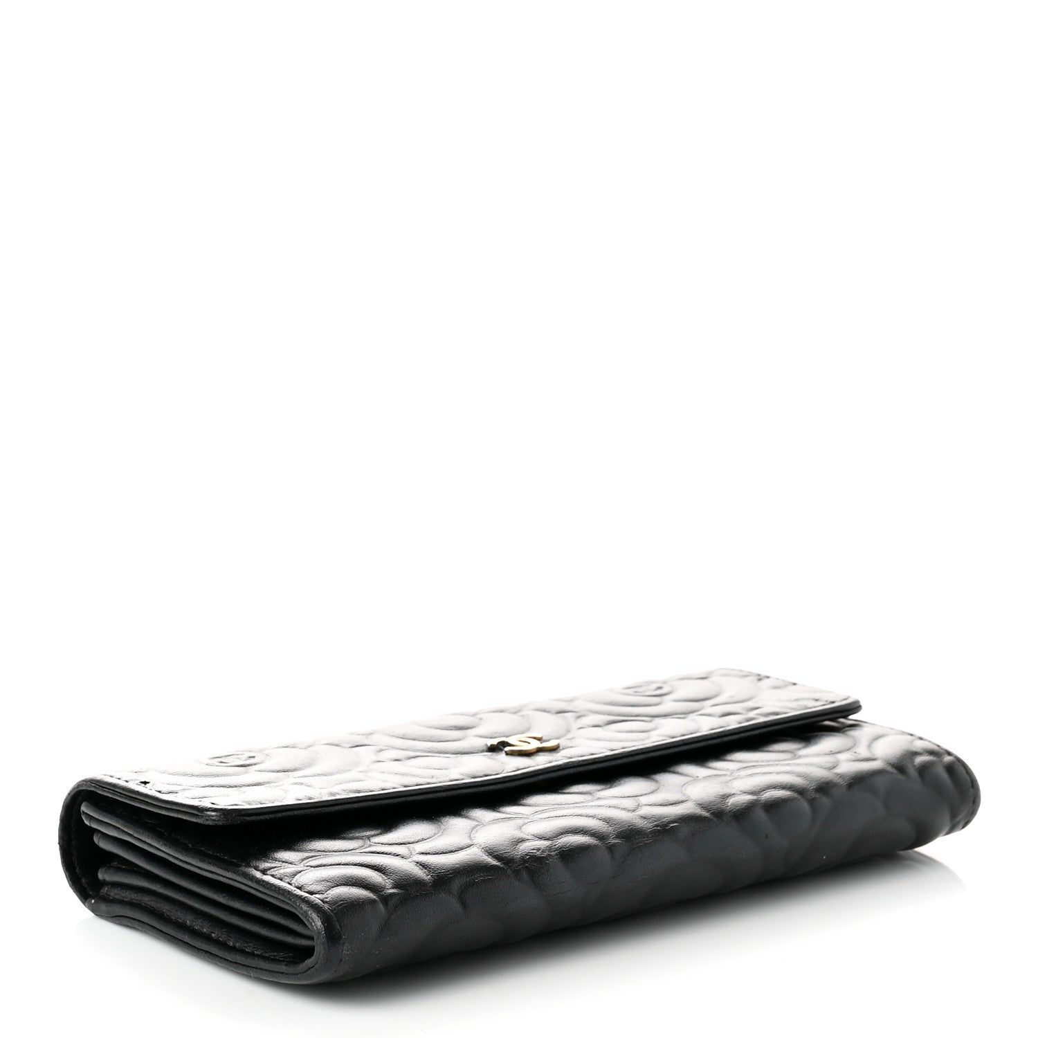 Chanel Lambskin Camellia Embossed Large Gusset Flap Wallet Black 4 of 8