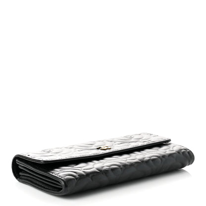 Chanel Lambskin Camellia Embossed Large Gusset Flap Wallet Black 4 of 8