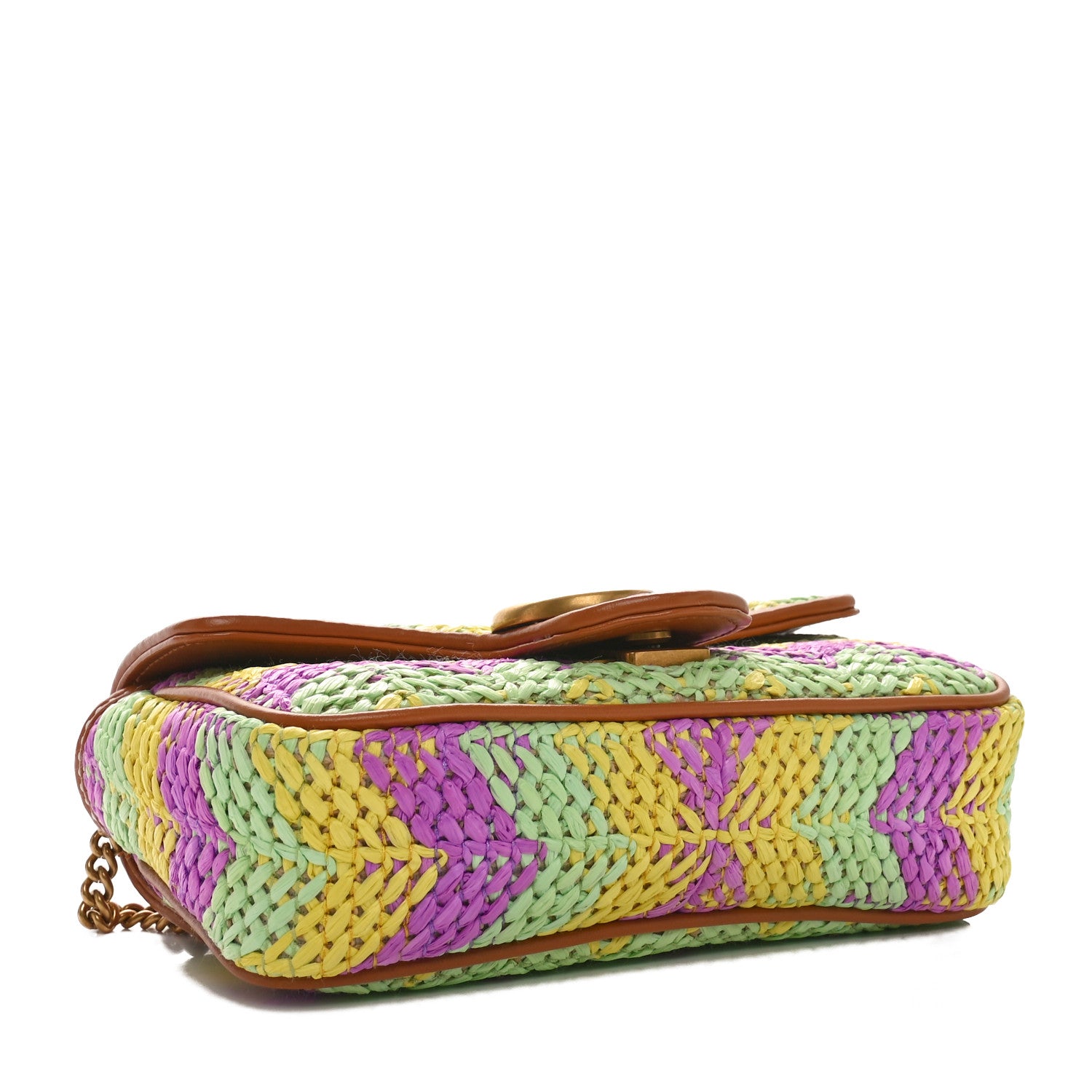 Gucci Woven Raffia Calfskin Super Mini GG Marmont Shoulder Bag Multicolor 4 of 11