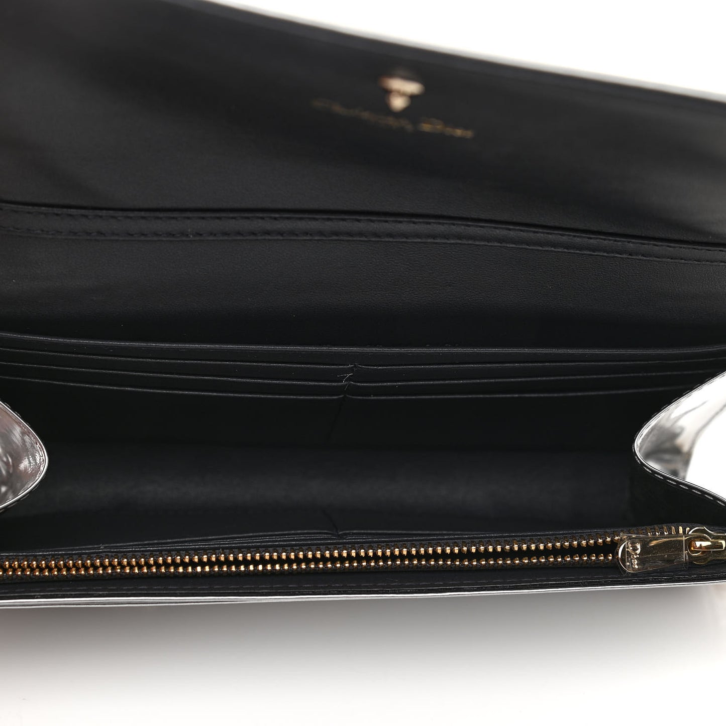 Metallic Patent Micro-Cannage Diorama Croisiere Chain Wallet Silver