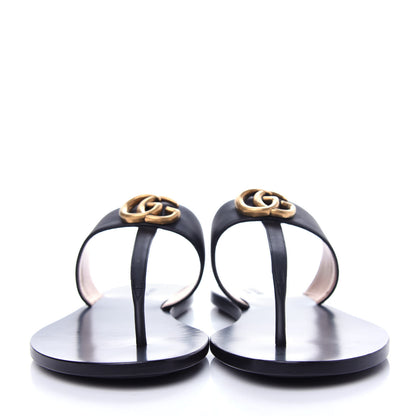 Gucci Calfskin GG Marmont Thong Sandals 38.5 Black 2 of 10