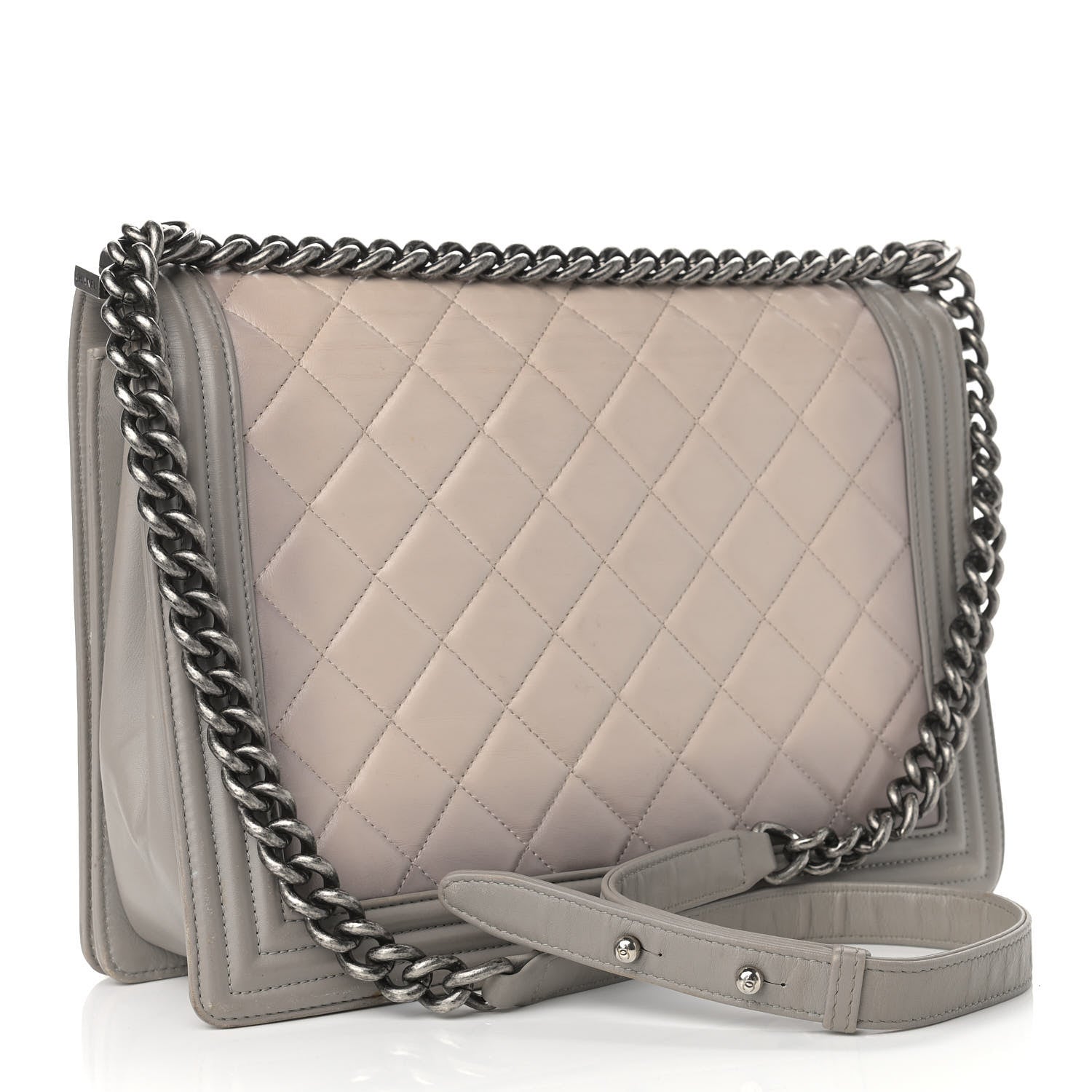 Chanel Calfskin Ombre Quilted Large Boy Flap Grey Beige 3 of 21