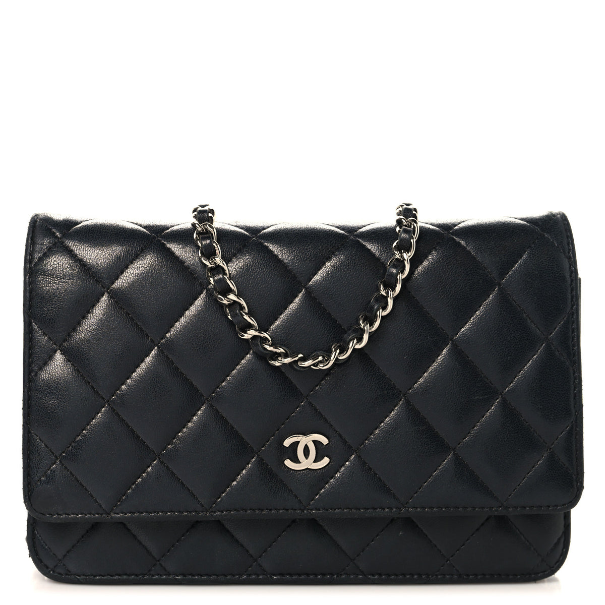 Lambskin Quilted Wallet On Chain WOC Black