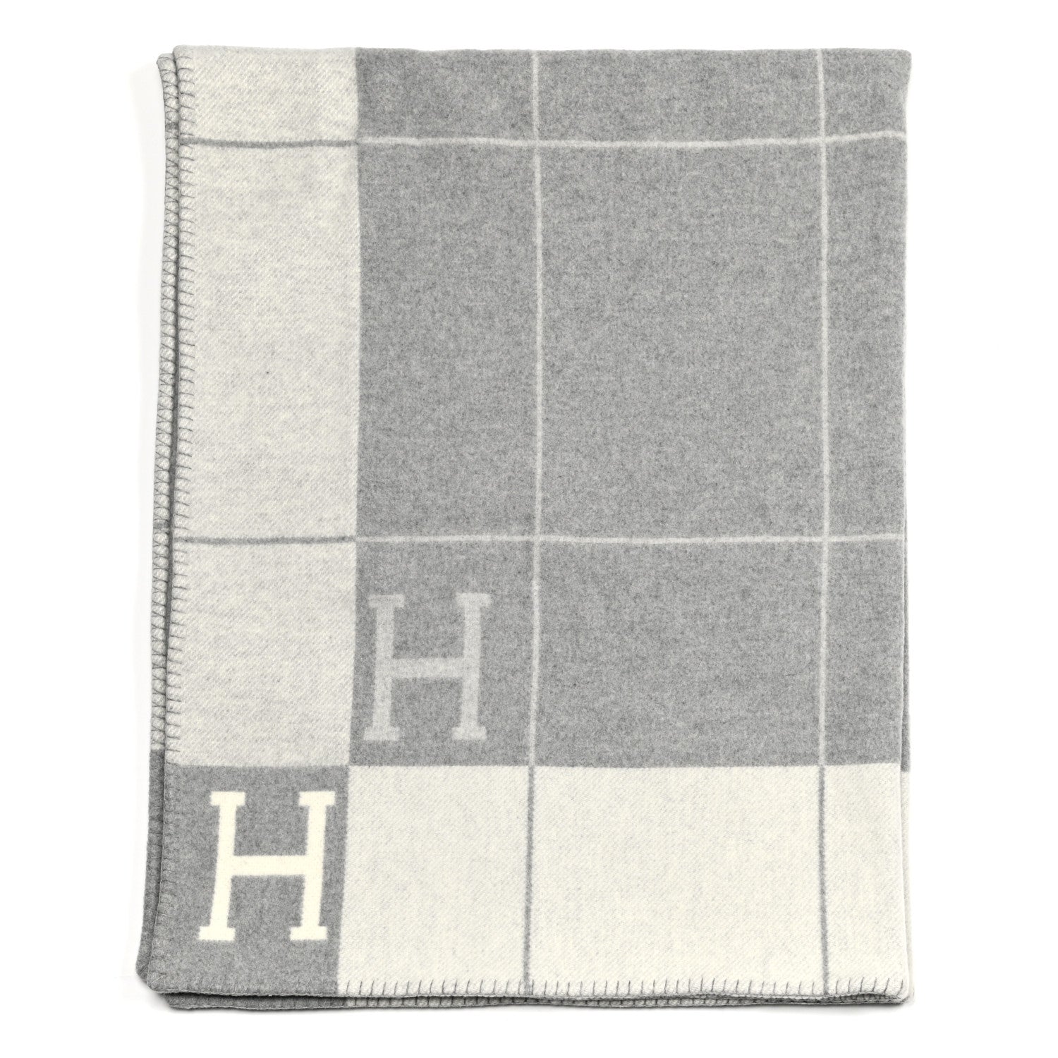 Hermes Wool Cashmere Avalon III Blanket Ecru Gris Clair 2 of 3