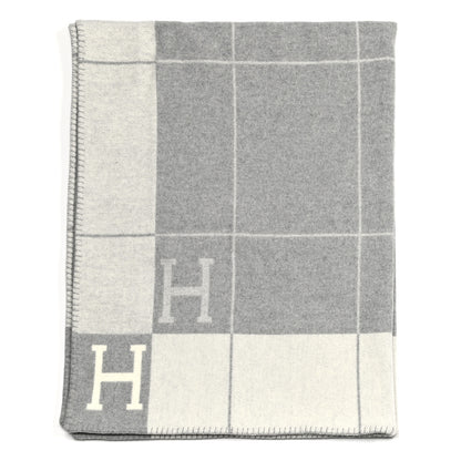 Hermes Wool Cashmere Avalon III Blanket Ecru Gris Clair 2 of 3