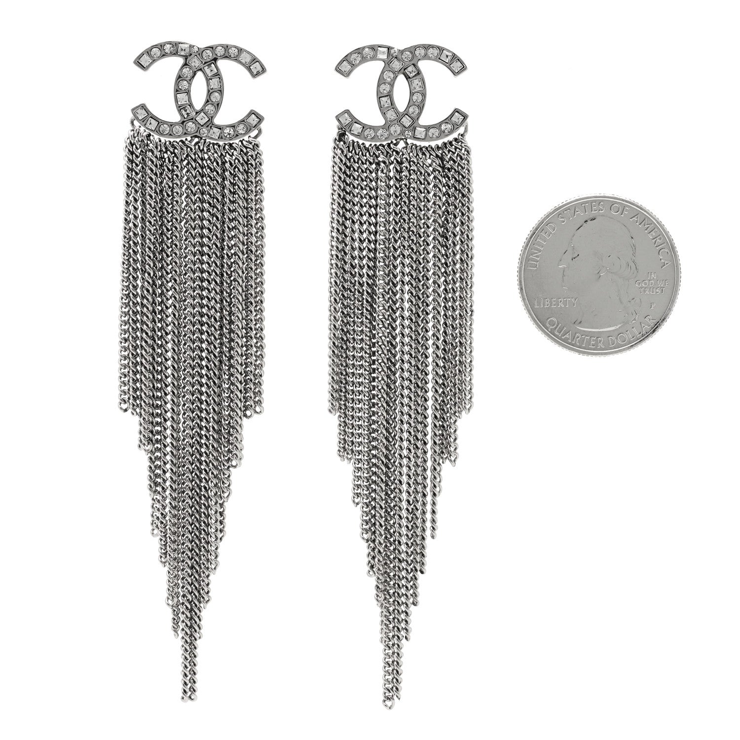 Chanel Baguette Crystal CC Chain Drop Earrings Silver 2 of 4
