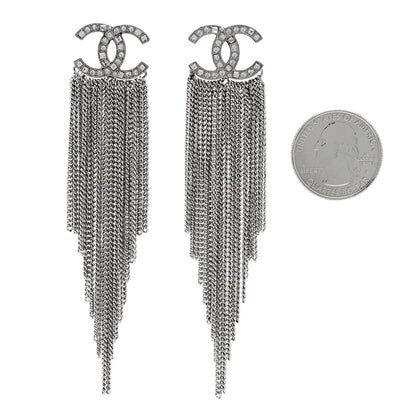 Chanel Baguette Crystal CC Chain Drop Earrings Silver 2 of 4