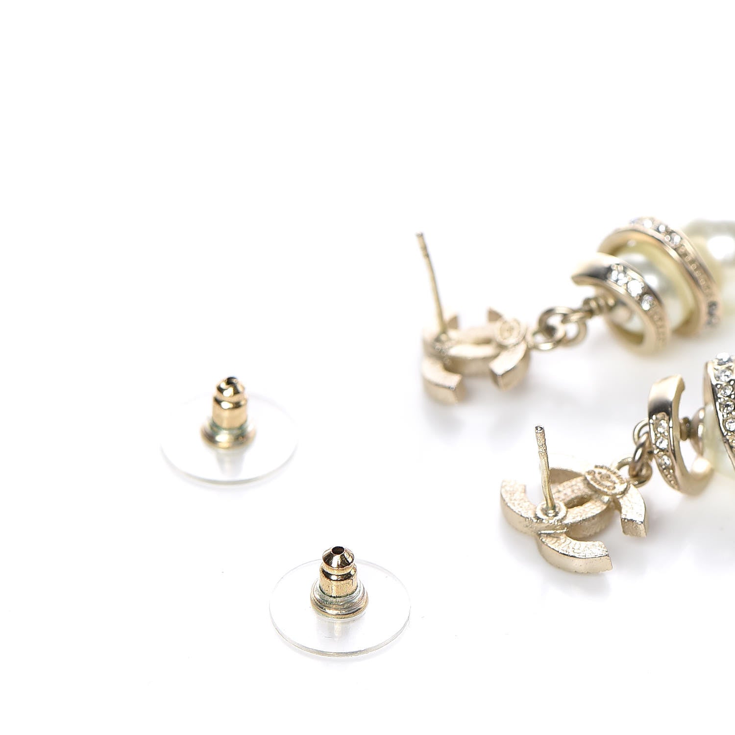 Chanel Crystal Pearl CC Drop Earrings Silver 3 of 5