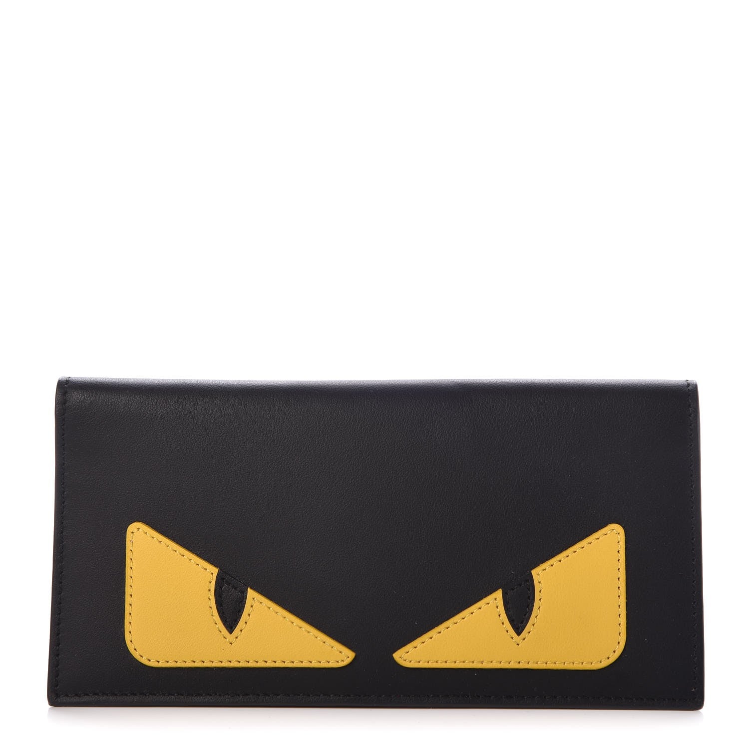 Fendi Vitello Century Monster Eyes Inlay Continental Wallet Black Giallo Rosso 1 of 9