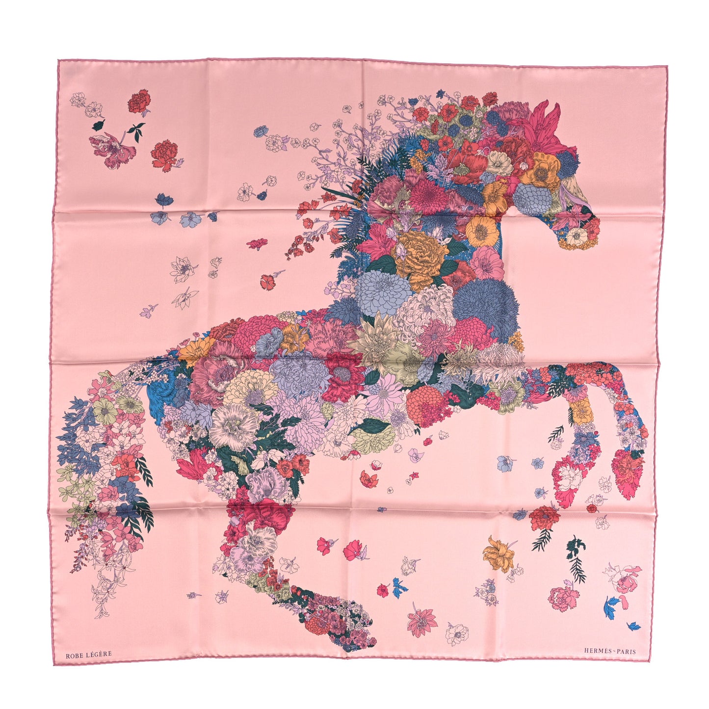 Silk Twill Robe Legere Scarf 90 Rose Hortensia Bleu