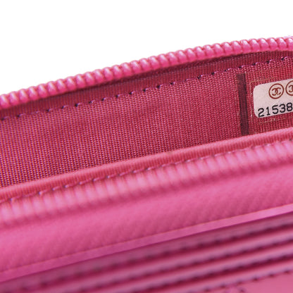 Chanel Metallic Patent Quilted Zip Around Boy Coin Purse Wallet Fuchsia 9 of 10
