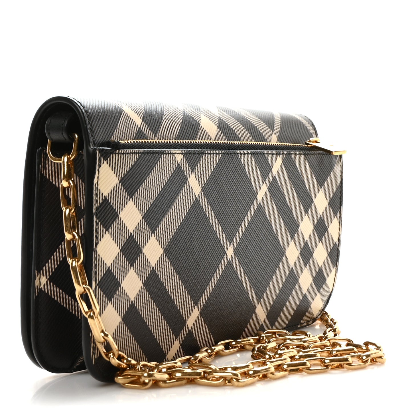Check Chain Strap Wallet Black Calico