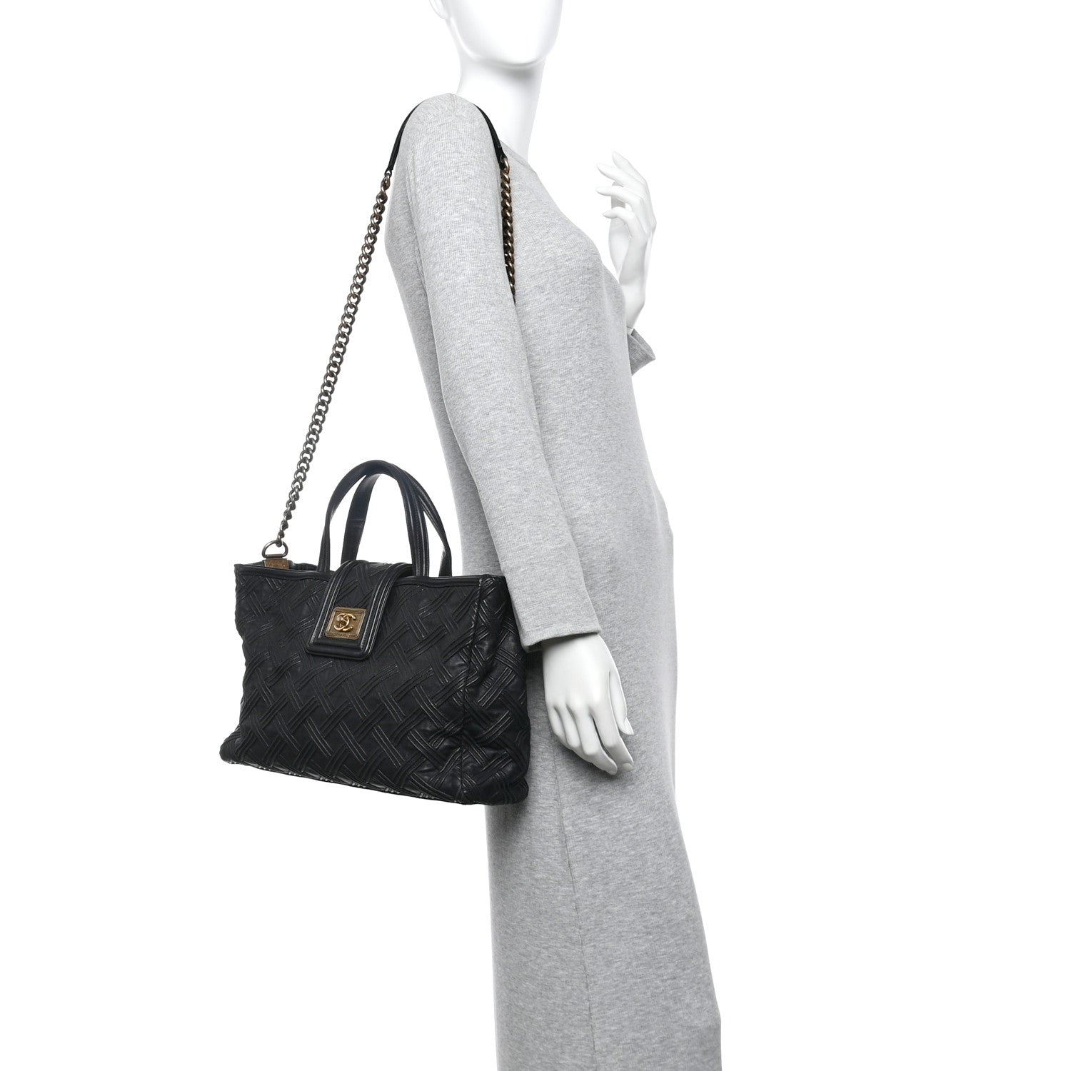 Chanel Calfskin Large Retro Girl Shopping Tote Black 2 of 15