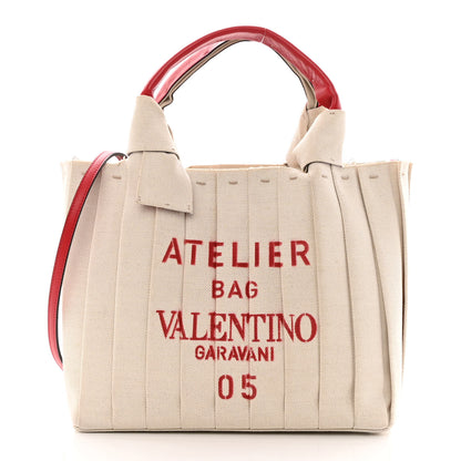 Valentino Garavani Canvas Atelier 05 Plisse Edition Medium Tote Bag Naturale 3 of 20