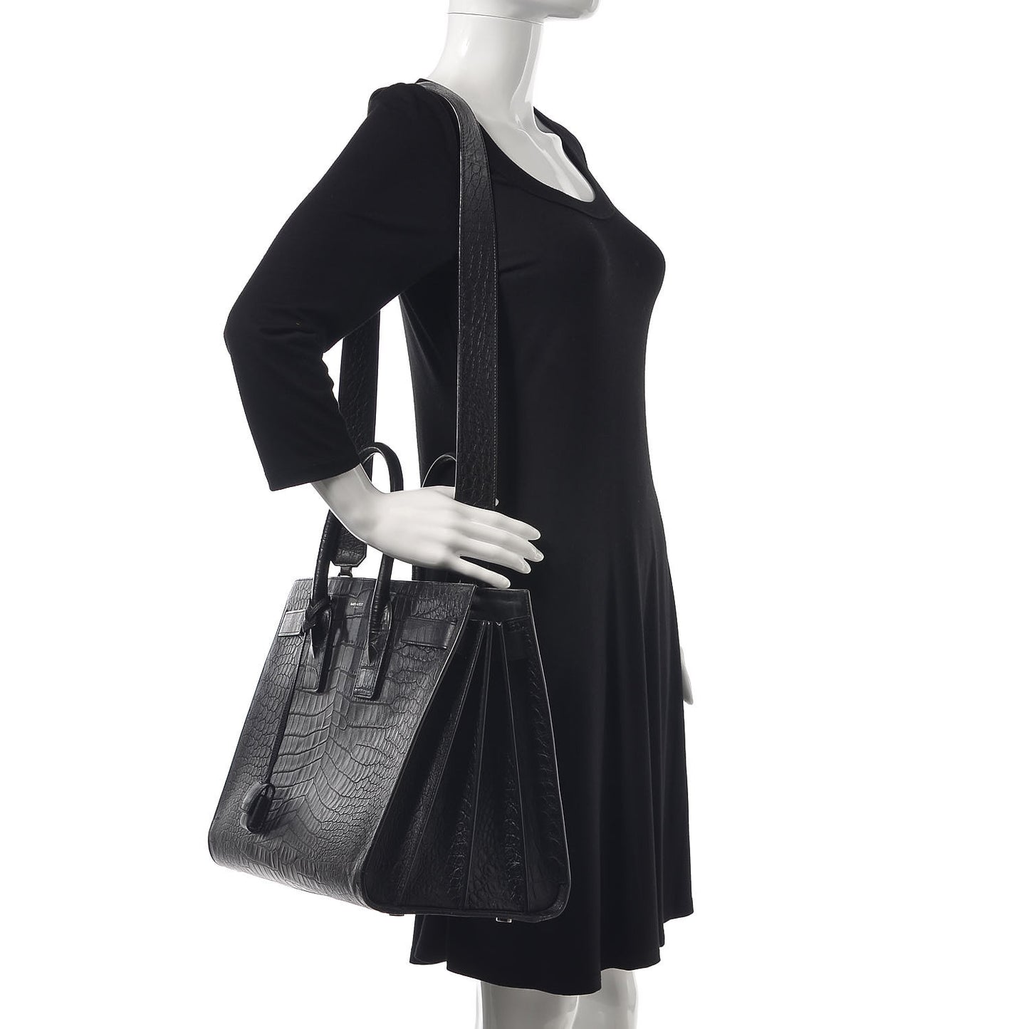 Calfskin Crocodile Embossed Large Sac De Jour Carryall Black