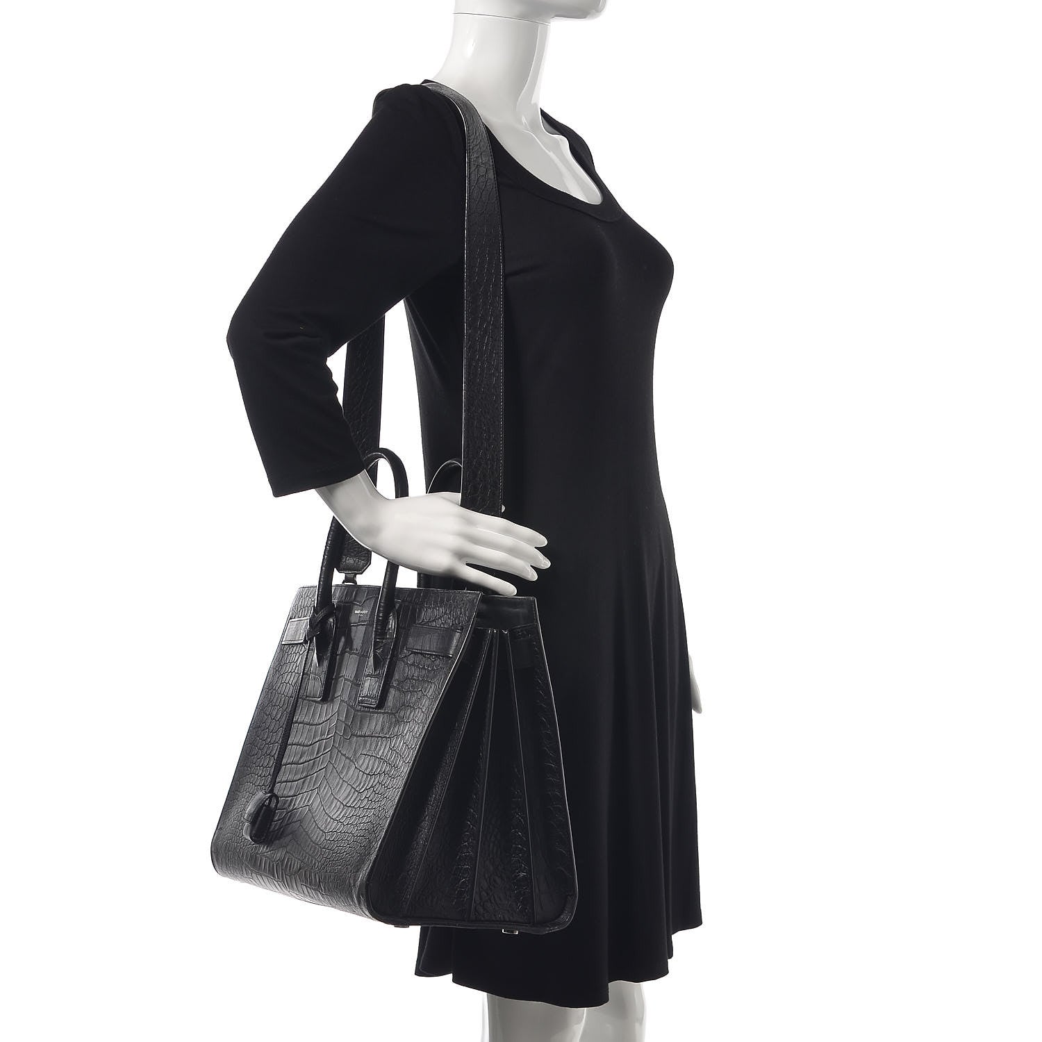 Saint Laurent Calfskin Crocodile Embossed Large Sac De Jour Carryall Black 2 of 14